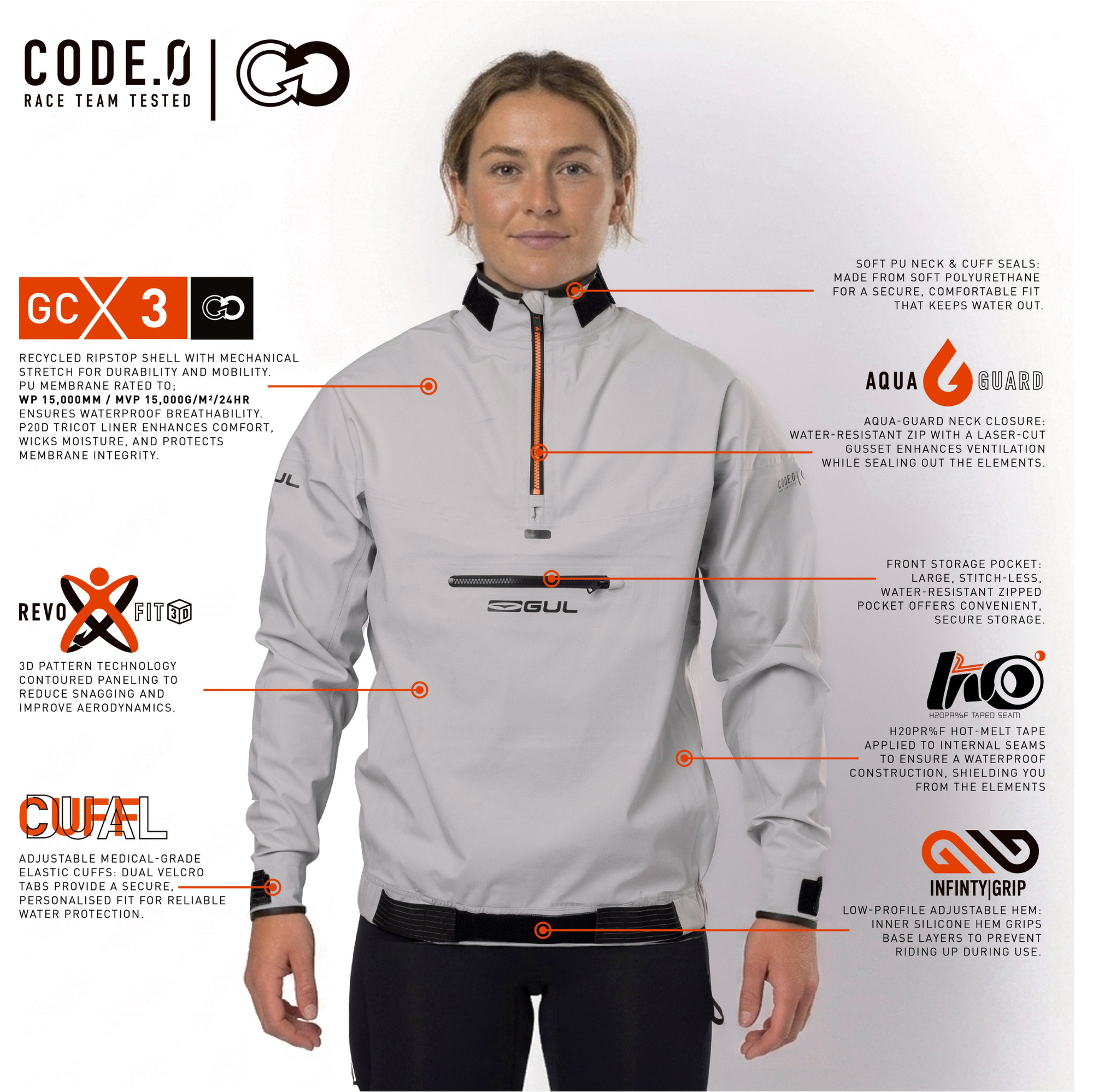 2026 Gul Womens Code Zero Recore 3L Spray Top ST0036 - Grey / Orange